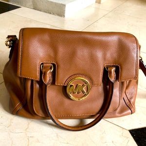 Michael kors brown and gold leather satchel